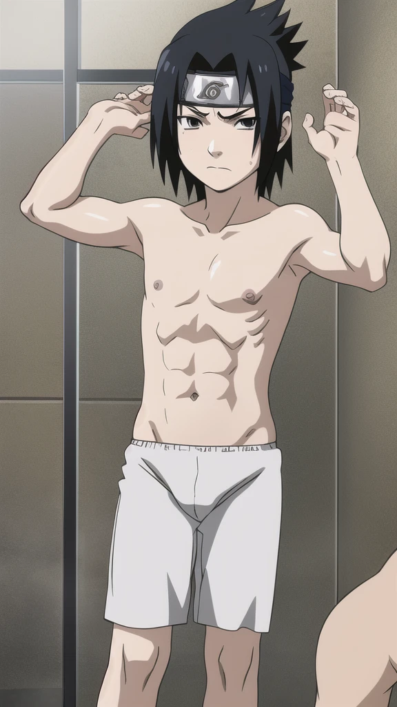 Sasuke, topless, white briefs, muscle growth, showering, bathing, s,