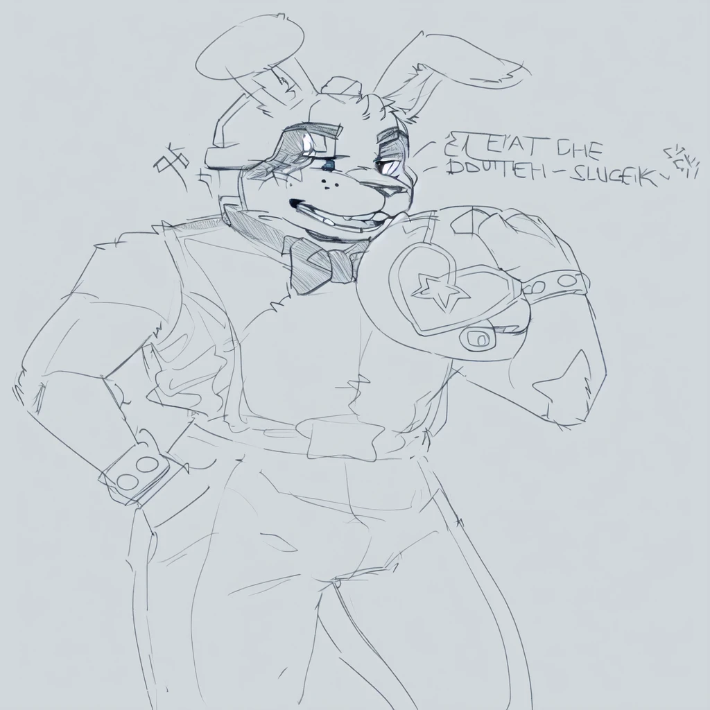 there is a drawing of a rabbit with a helmet and a helmet, professional furry drawing, heavy lineart, commission of freddy fazbear, detailed but rough, thick lineart, fursona furry art commission, furry character, (sfw) safe for work, thicc, thick black lineart, sketchy artstyle, commission for high res, fursona commission