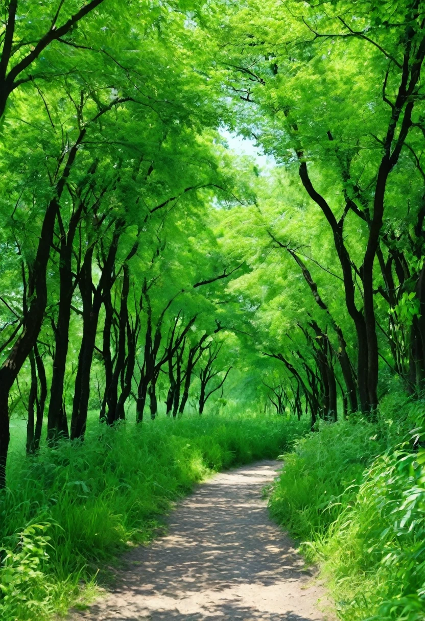 Photography，Summer in the countryside，Summer trees，The Trail，乡间The Trail，Green trees on both sides，Dense green branches，Lush greenery，Green trees