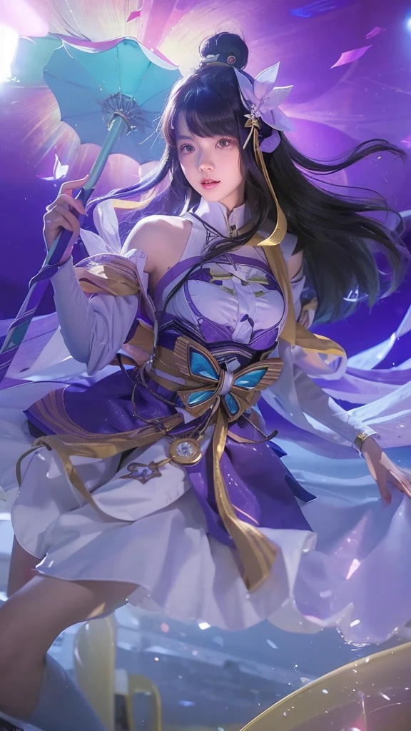 An eighteen-year-old young woman with long purple hair in a sailor suit sits in a classroom (school 1.5 in the background) (expression serious, cold 1.5) (best quality: 1.1) (masterpiece: 1.3) with an unparalleled masterpiece, surreal 8K, perfect artwork, super detail, best quality, masterpiece 4K wallpaper aesthetics, masterpiece, award-winning artwork, official art, cinematic lighting