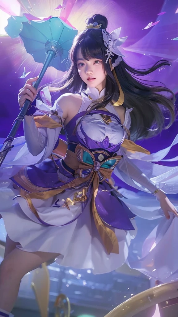 An eighteen-year-old young woman with long purple hair in a sailor suit sits in a classroom (school 1.5 in the background) (expression serious, cold 1.5) (best quality: 1.1) (masterpiece: 1.3) with an unparalleled masterpiece, surreal 8K, perfect artwork, super detail, best quality, masterpiece 4K wallpaper aesthetics, masterpiece, award-winning artwork, official art, cinematic lighting