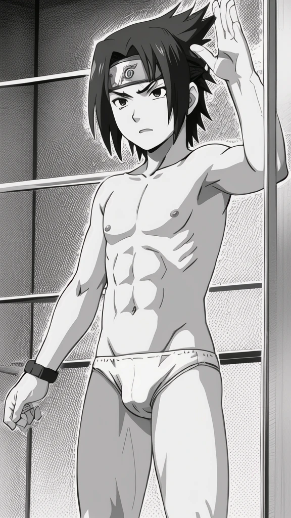 Sasuke, topless, white briefs, muscle growth, showering, bathing, s,