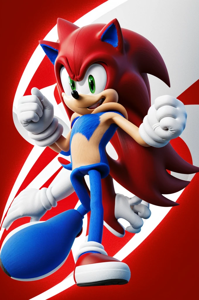 Sonic the hedgehog red color with a white lightning shirt