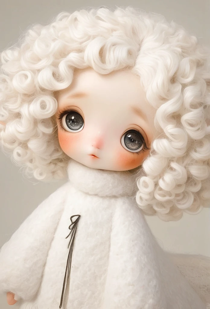 (masterpiece, best quality:1.2), 1 angel Girl, Solitary, big eyes,White curly hair,Felt clothing