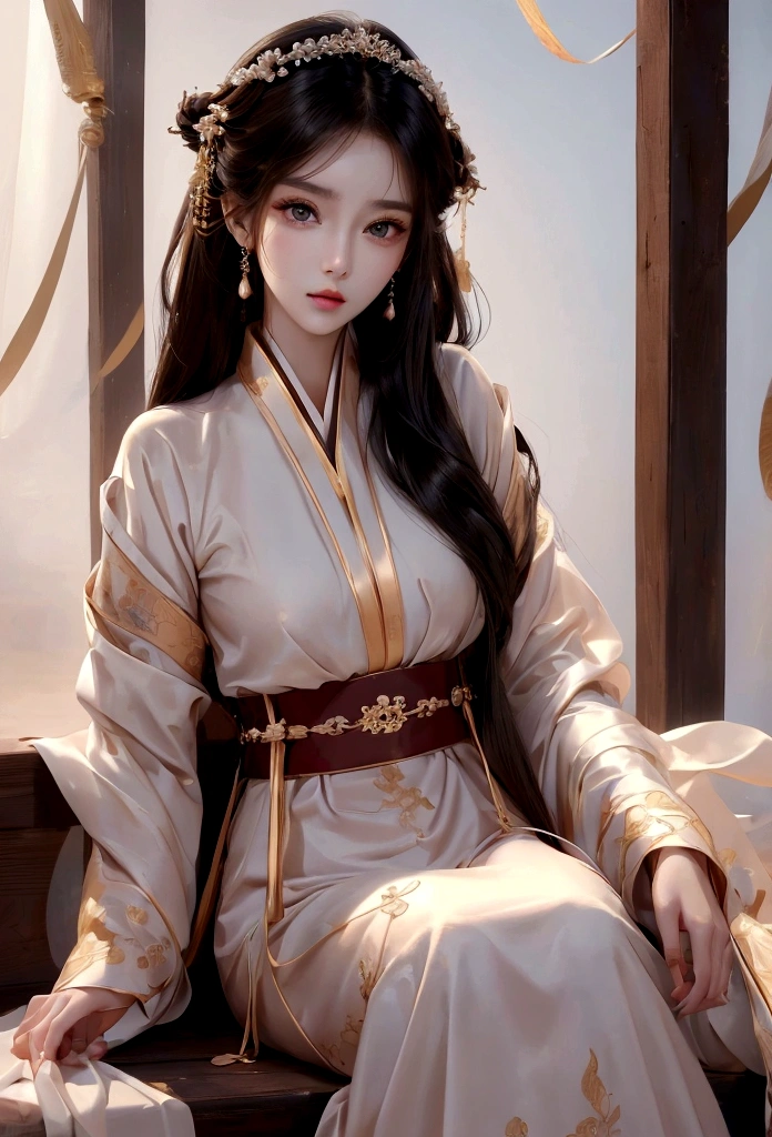 Best image quality、8K、masterpiece：1.3))、Realistic high-quality photos、Highest quality、 Beautiful face、Photos of slim models、Beautiful girl model、Young and pretty face、Beautiful model girl、A lovely and delicate face、Black Hair、Beautiful brown eyes、Young Body、Hanfu, (emphasize)、from the front、Camera gaze、Model pose、Sexy pose,