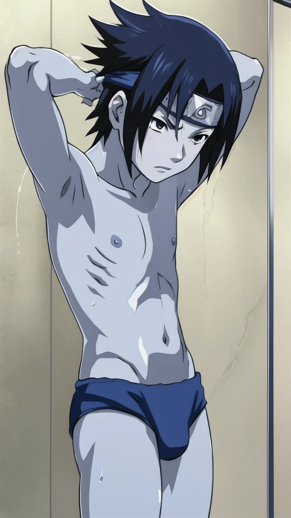 Sasuke, topless, blue briefs, muscle growth, showering, bathing, -yeld bo