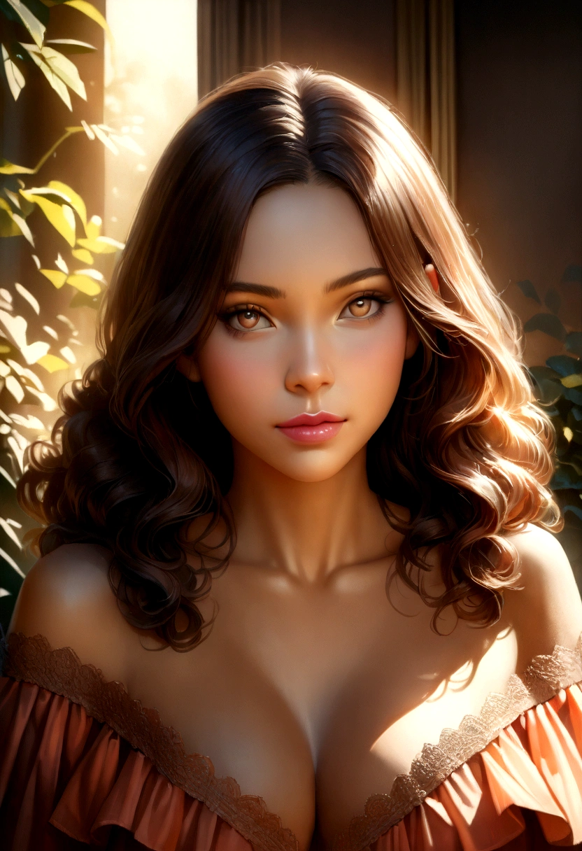 a cute nude girl with fluffy curly hair, beautiful detailed eyes, beautiful detailed lips, extremely detailed face, longeyelashes, innocent expression, wearing a cute dress, sitting in a flowery garden, (best quality,4k,8k,highres,masterpiece:1.2),ultra-detailed,(realistic,photorealistic,photo-realistic:1.37),detailed background, vibrant colors, natural lighting, soft shadows, warm color tones, cinematic composition