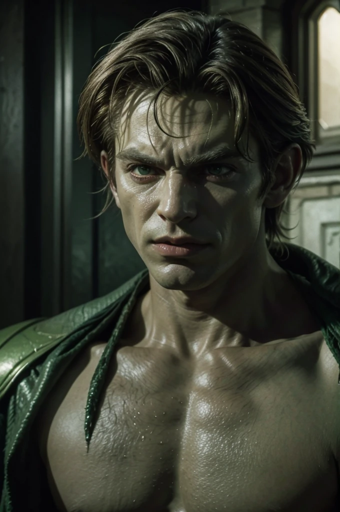 Green Goblin Cleric, dvd screenshot, 1980s cinema, dark fantasy,, realistic, detailed