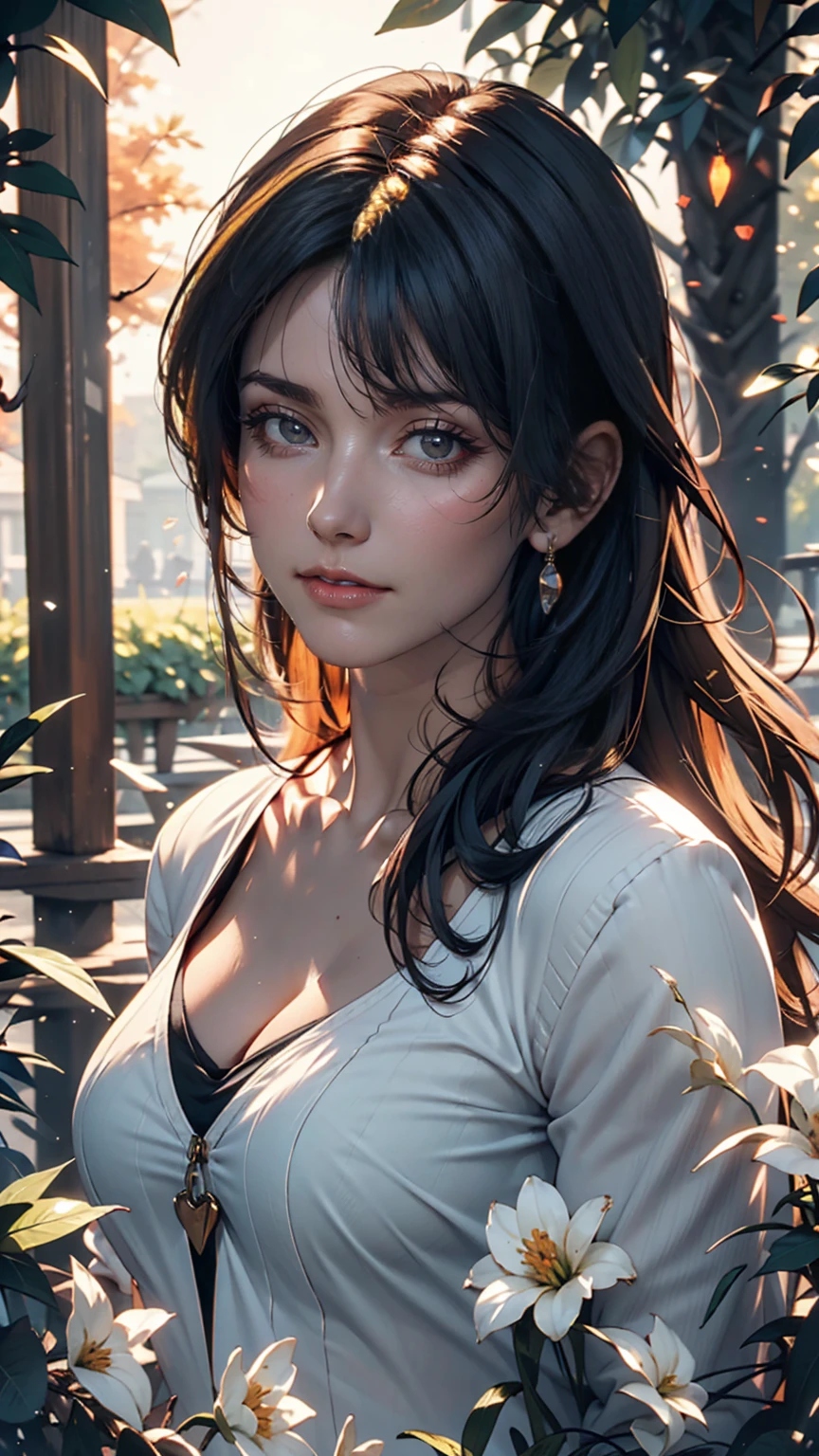 Portrait of a pretty woman in a bright and windy field, river, (Backlight), Realistic, masterpiece, Highest quality, Lens flare, shade, bloom, [[chromatic aberration]], Jeremy Lipking, Antonio J.. Manzanado, Digital Painting, Style - Glass Final, Natural skin texture