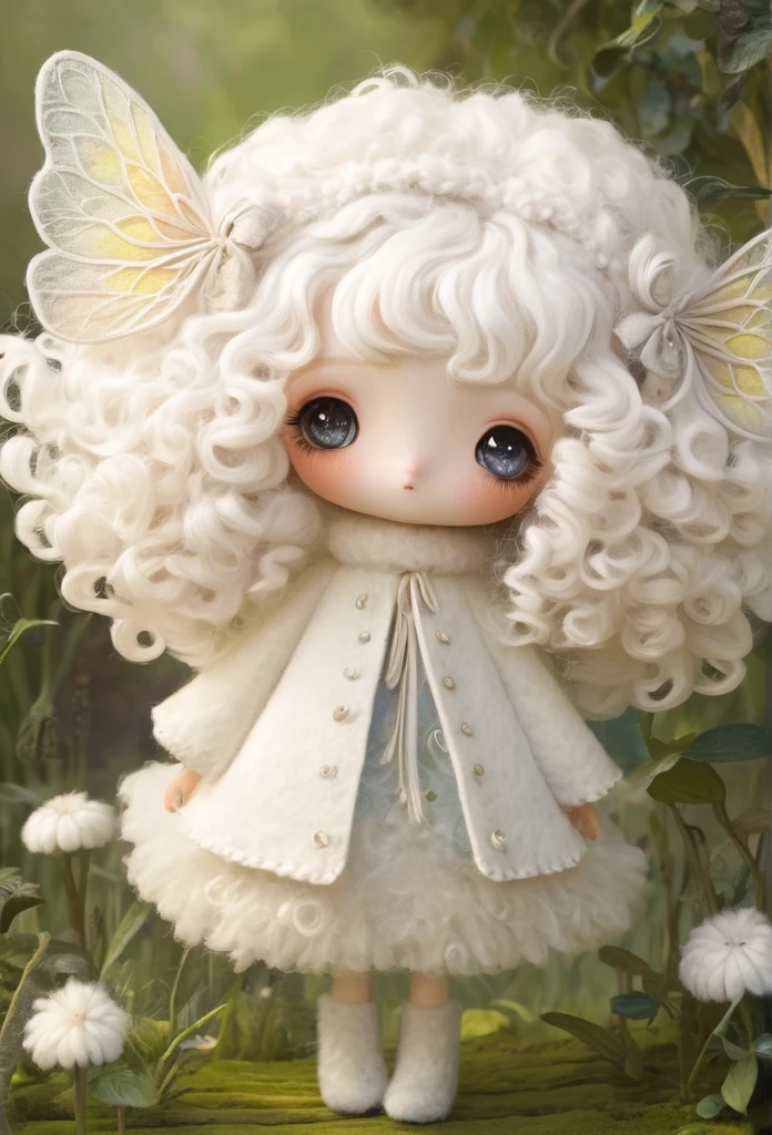 (masterpiece, best quality:1.2), 1 faerie Girl, beuty wings, Solitary, big eyes,White curly hair,Felt clothing