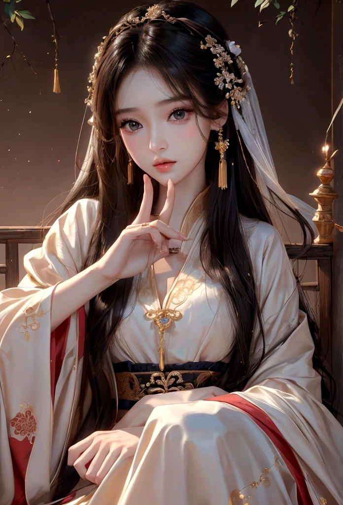 Best image quality、8K、masterpiece:1.3))、Realistic high-quality photos、Highest quality、 Beautiful face、Photos of slim models、Beautiful girl model、Young and pretty face、Beautiful model girl、A lovely and delicate face、Black Hair、Beautiful brown eyes、Young Body、Hanfu, (emphasize)、from the front、Camera gaze、Model pose、Five fingers、Perfect Fingers、1 thumb and 4 fingers