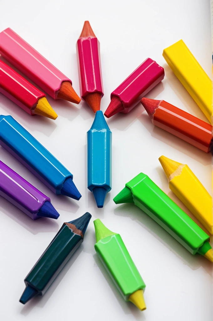 Line of colored crayons in cartoon