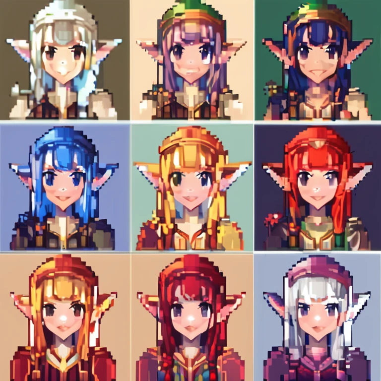 A close-up shot，Characters with different expressions, Pixel Art inspired by Luma Rouge, Number of polygons, Pixel Art, Elf表, Elfheet, 视觉小说Elf, Elf, 2 d Elf, full page grid Elf表, Pixel Art sprite, 电子游戏Elf, 2D Elf, Sprite 2D, psd Elfheet手持剑的女孩的Pixel Art, Magical glowing skin, #Pixel Art:3, A young witch, Has magical powers, glowing Magical glowing skin, Shining Magical Girl, Pixel ArtElf, Elf艺术, Holding a magic wand, Holding a magic wand, She radiates light, glowwave girl portrait, sprite 2d，Made by rpg maker