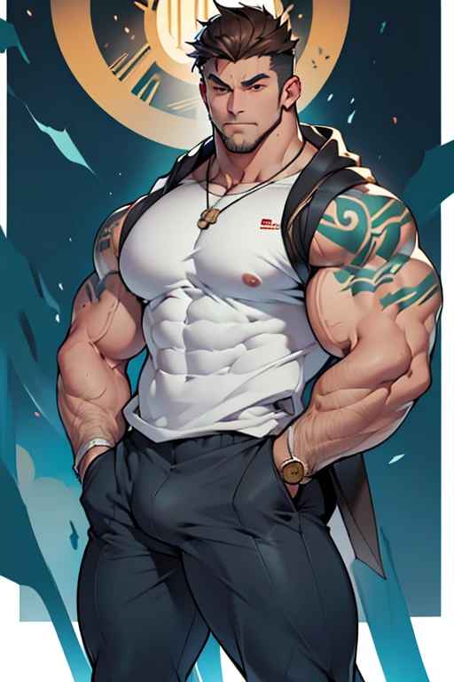 向观众炫耀Thick arms,Dissemination,Eyes look at the audience,Thick arms,Highest image quality,Men,Showing shoulders and arms,1 boy,young and beautiful,exhibit,Brown hair,Short straight hair,Dark Skin,cartoon,cartoon壁纸,Solitary,Male focus,Chest muscle expansion, best quality,The feeling of youth,Upper Body,(exhibit他muscular),(Abstract Background),(Hands in pockets),sideways,Sharp eyes,(Bottom-up view),shoulder width,Muscles protrude a lot,Highest image quality,Look at it from a low angle ,The protagonist is wearing a hooded jacket,cartoon壁纸,Chest muscle expansion, best quality),((Exaggerated muscle bulge)),The protagonist is tall,muscular and bulky, muscular characters, Great and cool, tall and muscular, muscular!!, Very strong, muscular, men, Huge muscles, Big Muscle, Muscle Man, cartoon帅气的男人, muscular!, Huge muscles, muscular bodies,(Photo from bottom to top) (Highest quality images) ,Close-up photos ,real, young, Crotch protrusion, cartoon人物, Male face, bonito rosto young, Huge pectoral muscles, 大腿muscular, Biceps tendon, Huge body, High-intensity training makes your body more fit, muscular, 8 Pack Abs, Radiant Skin,(Hands in pockets),Thick Legs,Half-length photo,The character is a burly man,Surrealistic pattern,Dynamic Action,Exaggerated deformation,The overall picture highlights his well-developed shoulders and pectoralis major muscles,Light from above, Muscular,Upper Body,Clothes show shoulders,Tattoo,Clean face,(Hands in pockets),Lift his head,Keep your eyes open(Hands in pockets),(Hands in pockets),(Hands in pockets),(Hands in pockets),(Hands in pockets),(Hands in pockets),(Hands in pockets),(Hands in pockets),