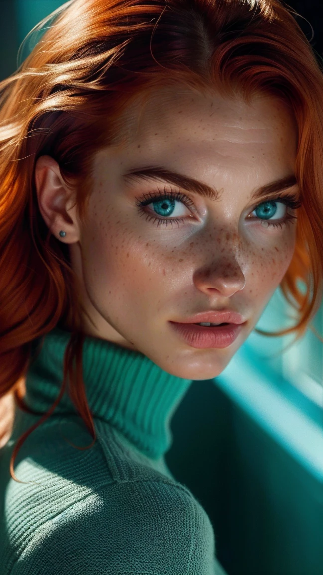 Sophie Turner, (face detailed:1.2), Red-Haired, freckles, detailed light blue eyes, realistic textured skin, muscular girl, Corpo Fitness, busty, Kale, corpo Kale vestindo apenas uma capa de pele de lobo, (whole body:1.3), posing frontally looking at the viewer, vivid color, photorrealistic, high qualiy, 8K, intricate-detail,