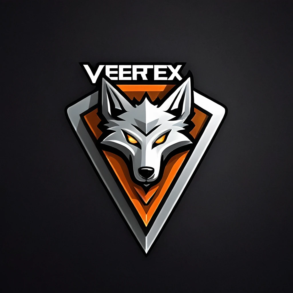 logomkrdsxl,an edgy logo 3D loup with vertex , vector, text "vertex", best quality, masterpiece, brand, dark background,