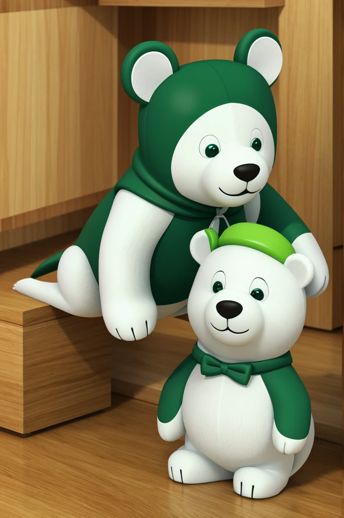 3D cartoon, green squid ,love, small white bear,cute picture