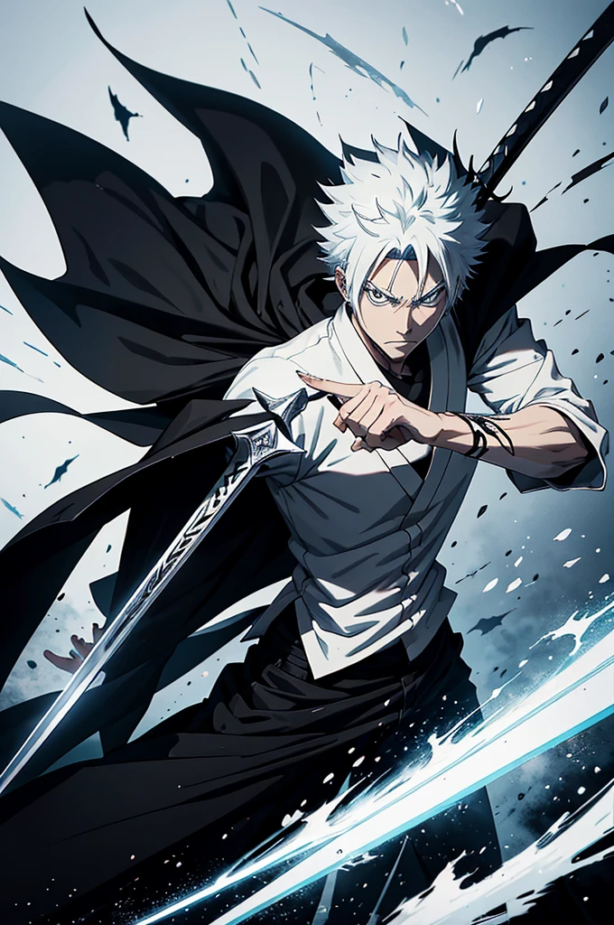 a man in a black and white outfit holding a sword, ichigo kurosaki, ichigo, bleach manga style, bleach, shinigami, anime!!!!, anime masterpiece, shonen, anime!!, anime!!!, epic anime, anime wallaper, anime picture, katsushika, anime!, advanced digital anime art ”, epic anime style, anime wallpaper