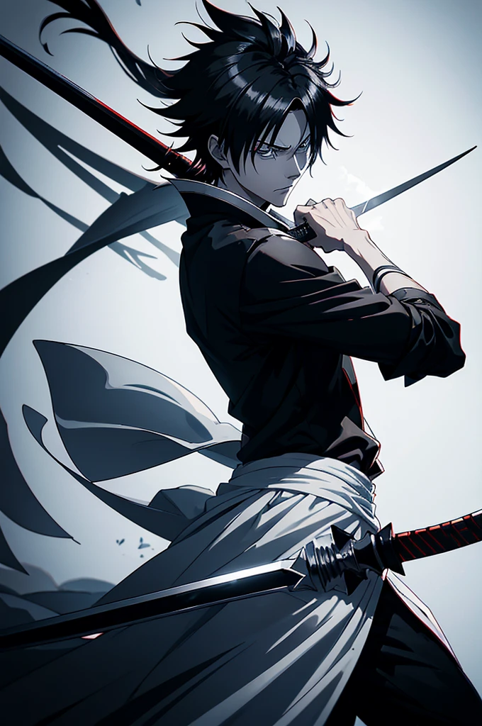 a man in a black and white outfit holding a sword, ichigo kurosaki, ichigo, bleach manga style, bleach, shinigami, anime!!!!, anime masterpiece, shonen, anime!!, anime!!!, epic anime, anime wallaper, anime picture, katsushika, anime!, advanced digital anime art ”, epic anime style, anime wallpaper