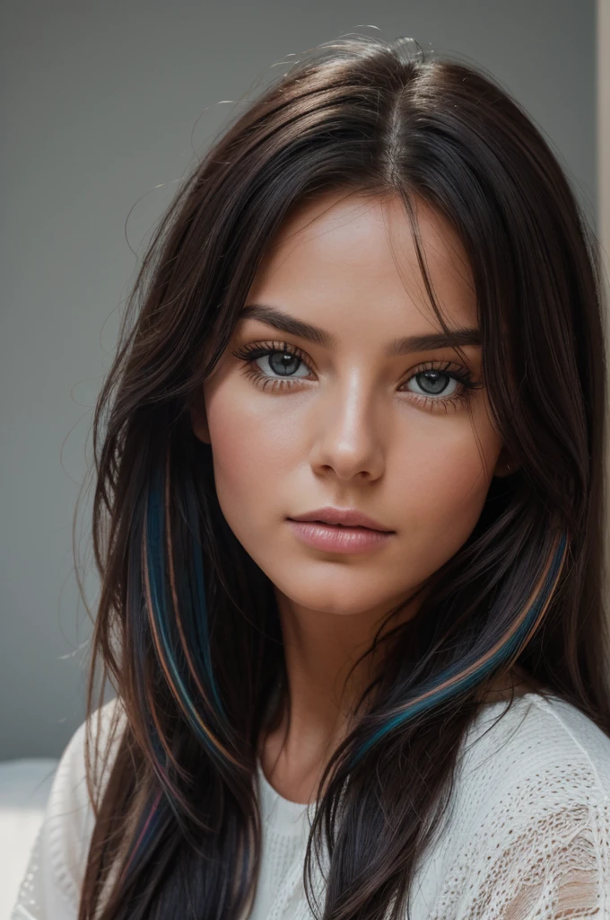 proFessional portrait photograph oF a gorgeous Norwegian girl in with long wavy black hair,Oeil brown, sulty Flirty look, gorgeous symmetrical Face, joli maquillage naturel, ,au lit, ultra réaliste, art conceptuel, élégant, très détaillé, complexe, sharp Focus, depth oF Field, F/1. 8, 85mm, Coup moyen, plan médian, (((proFessionally color graded))), bright soFt diFFused light, (volumetric Fog), tendance sur Instagram, hdr 4k, 8k