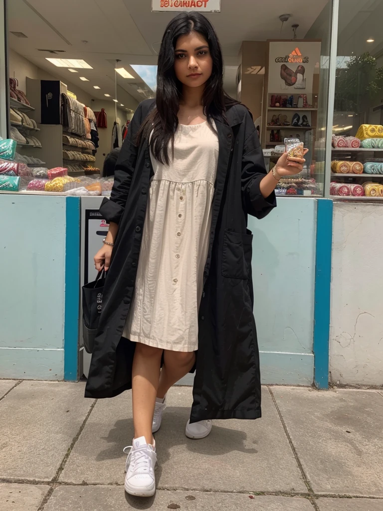 A indian gril black hair drees frock and adidas shoes at shoping mole in haydrabad single photo