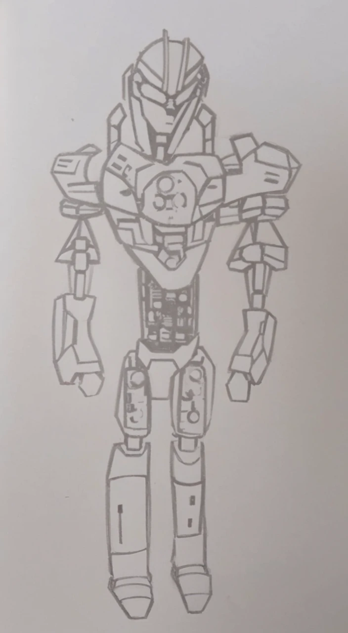a drawing of a robot with a helmet and a body, greek god in mecha style, half - finished robot, mech body, humanoid form, armour merging with body, detailed humanoid, anime robotic mixed with organic, keetongu bionicle, anthropomorphic robot [ thing ], humanoid mech, mecha inspired, full body mech