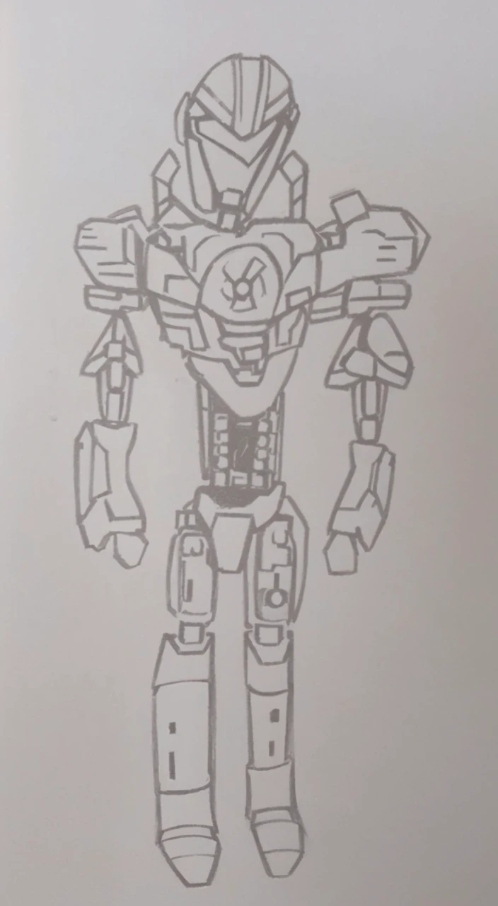 a drawing of a robot with a helmet and a body, greek god in mecha style, half - finished robot, mech body, humanoid form, armour merging with body, detailed humanoid, anime robotic mixed with organic, keetongu bionicle, anthropomorphic robot [ thing ], humanoid mech, mecha inspired, full body mech