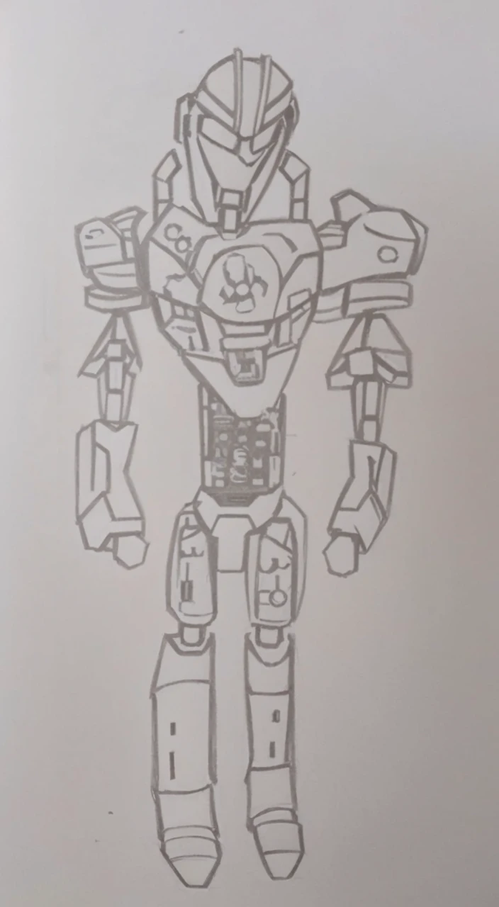 a drawing of a robot with a helmet and a body, greek god in mecha style, half - finished robot, mech body, humanoid form, armour merging with body, detailed humanoid, anime robotic mixed with organic, keetongu bionicle, anthropomorphic robot [ thing ], humanoid mech, mecha inspired, full body mech