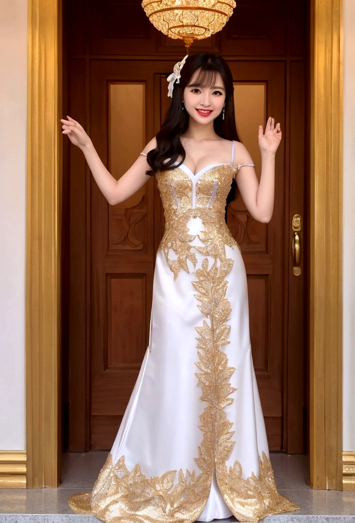 Singapore beauty Hong Lin、National costume「Sally」Wearing、Smile、whole body