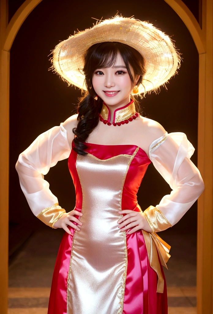 Singapore beauty Hong Lin、National costume「Sally」Wearing、Smile、whole body