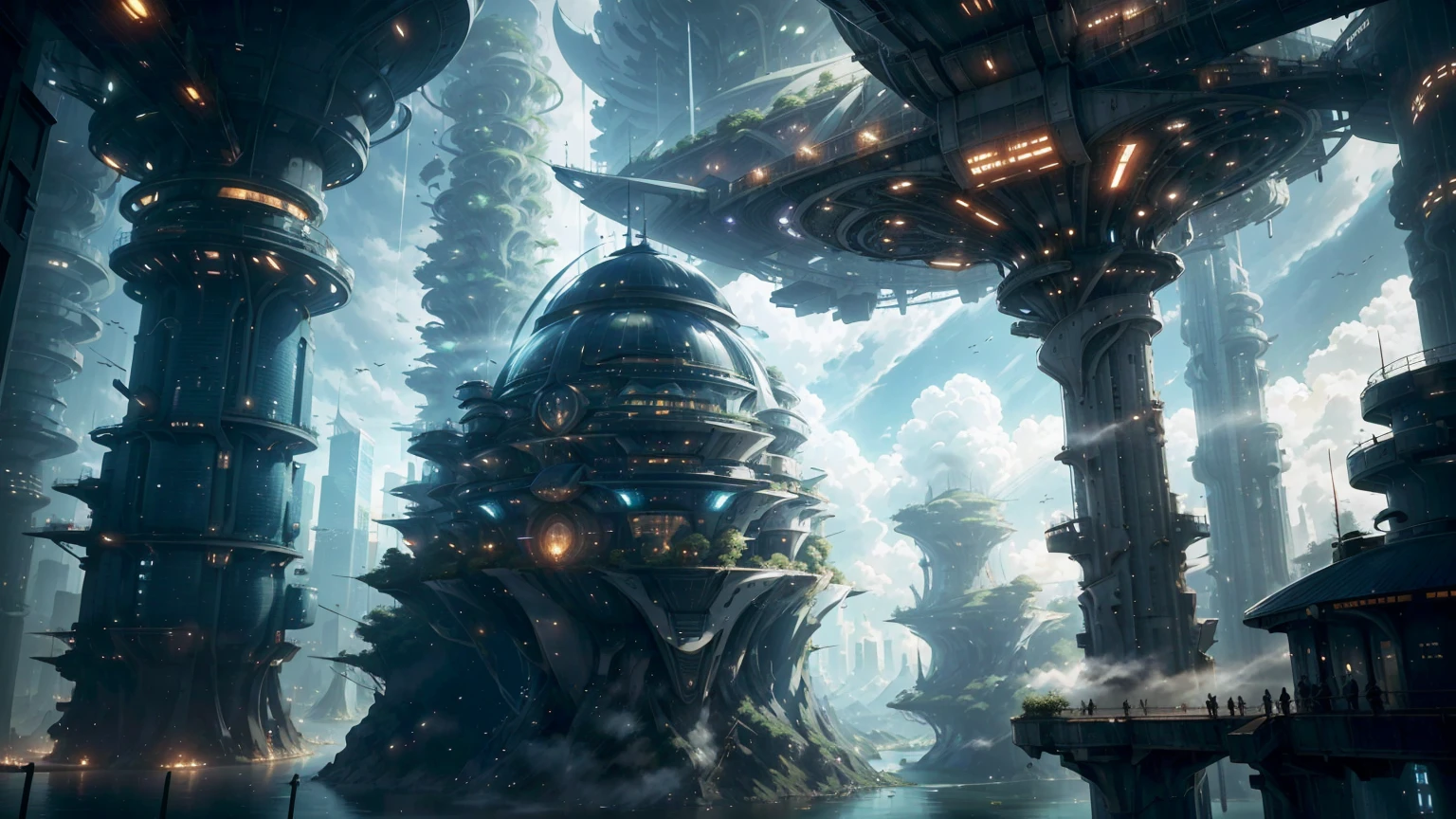 (Best quality,4K,8K,A high resolution,Masterpiece:1.2),Ultra-detailed,(Realistic,Photorealistic,photo-realistic:1.37),Futuristic floating city,Futuristic technology,Huge urban high-tech tablet platform,Airship,Floating in the sky,Futuristic city,Small airships around,High-tech hemispherical platform,Colorful lights,Advanced architecture,modernn architecture,skyscrapper,Access the cloud,Scenic beauty,view over city,Impressive design,Blend seamlessly with nature,energetic and vibrant atmosphere,Futuristic transportation system,Parking is suspended,Transparent path,Lush greenery,Sky gardens,cascading waterfalls,Magnificent skyline,reflections on the water,Sparkling river,Architectural innovation,futuristic skyscrapers,Transparent dome,The shape of the building is unusual,Elevated walkway,Impressive skyline,Glowing lights,Futuristic technology,Minimalist design,Scenic spots,Panoramic view,Cloud Piercing Tower,Vibrant colors,epic sunrise,epic sunset,Dazzling light display,magical ambiance,The future city,Urban Utopia,LuxuryLifestyle,Innovative energy,sustainable development,Smart city technology,Advanced infrastructure,Tranquil atmosphere,Nature and technology live in harmony,Awesome cityscape,Unprecedented urban planning,Architecture connects seamlessly with nature,High-tech metropolis,A cutting-edge engineering marvel,The future of urban living,Visionary architectural concept,Energy-efficient buildings,Harmony with the environment,A city floating above the clouds,Utopian dreams become reality,The possibilities are endless,State-of-the-art transportation network,Green energy integration,Innovative materials,Impressive holographic display,Advanced communication system,Breathtaking aerial view,Quiet and peaceful environment,Modernist aesthetics,Ethereal beauty
