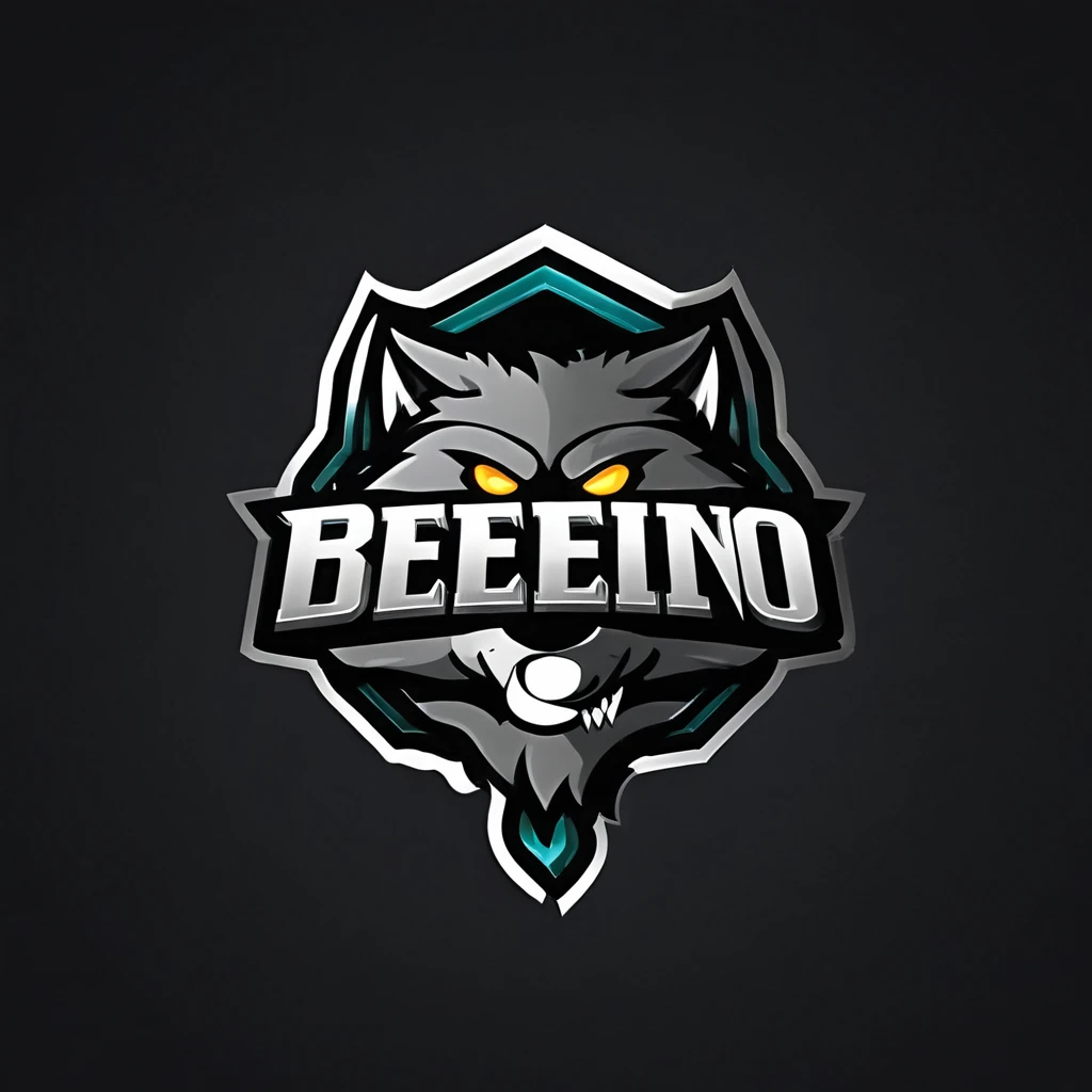logomkrdsxl,an edgy logo 3D loup with BEBEZINHO, vector, text "BEBEZINHO", best quality, masterpiece, brand, dark background,