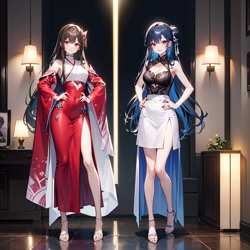 (((True Beauty))), RAW Photos, Black Hair、folder、Round eyes、False eyelashes、Straight hair, Wavy Hair、correct、Deep Red Lipstick、Striped Hair、Brown Hair、Blue Hair、(Gradient Hair)、Asymmetrical Hair、Hair behind the ear、Crossed bangs、Long Hair、((お尻までLong Hair))、Long Hair、Straight bangs、Smooth, Silky Hair、Hair up on one side、とんでもなくLong Hair、Light brown eyes、Ring Eye、Round eyes、Wicked Smile、A light smile、Cast a Shadow、(Extraordinary presence)、Atmospheric perspective、Backlight、Exposure、Lens flare、、最high quality、超High resolution、超High resolution、Very realistic, masterpiece、correct、Textured skin、high quality、最high quality、Awards、32k, 髪のfolder、Crafty、(Close your eyes and smile)、Embarrassed laugh、Redness in the ears、correct、Subjective、Shine、360° View、Very detailed、超High resolution、解剖学的にcorrect、masterpiece、Accentuate your breasts、High resolution、High detail、Long eyelashes、A slight blush、Compensate, (((Full Body Shot)))、(Hands on hips)、Seductive pose、Shooting from a distance、Different angles of view、Eye height 、