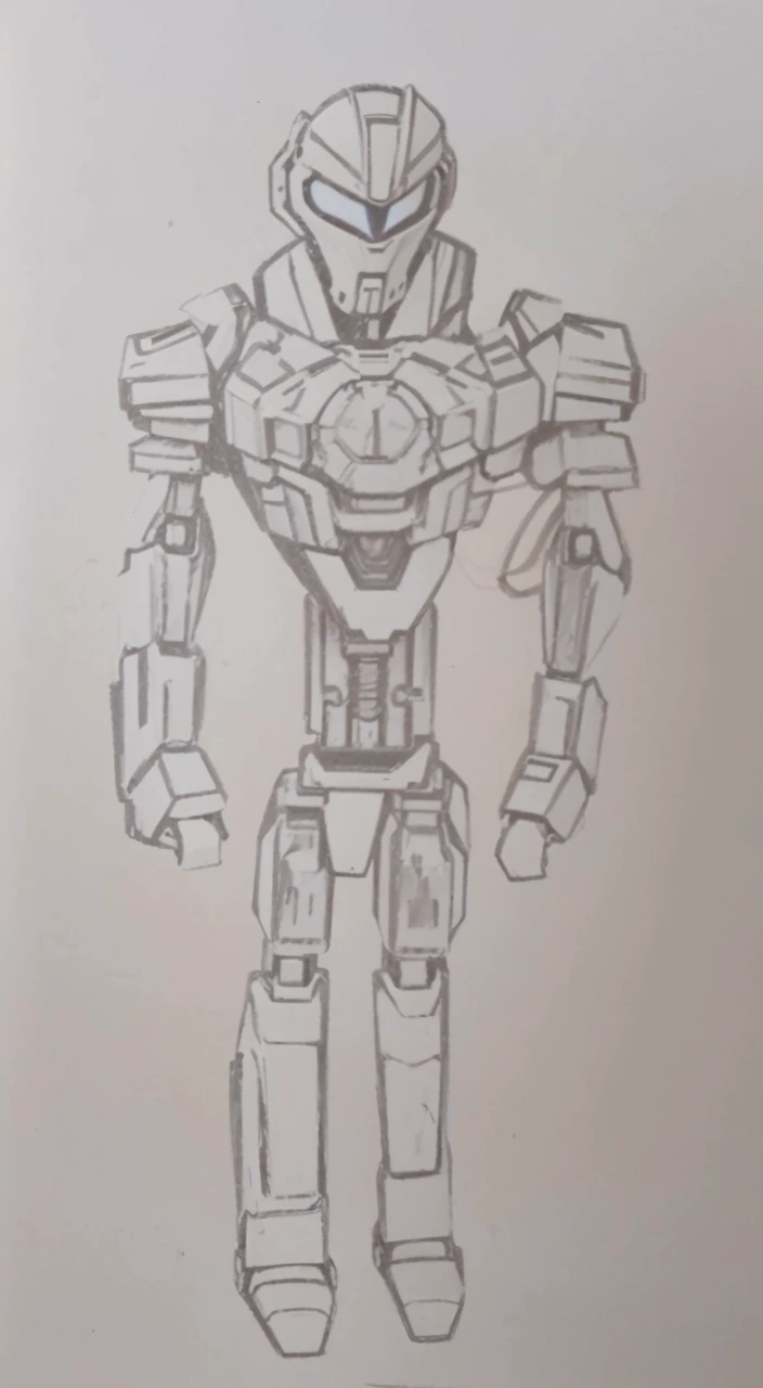 a drawing of a robot with a helmet and a body, greek god in mecha style, half - finished robot, mech body, humanoid form, armour merging with body, detailed humanoid, anime robotic mixed with organic, keetongu bionicle, anthropomorphic robot [ thing ], humanoid mech, mecha inspired, full body mech