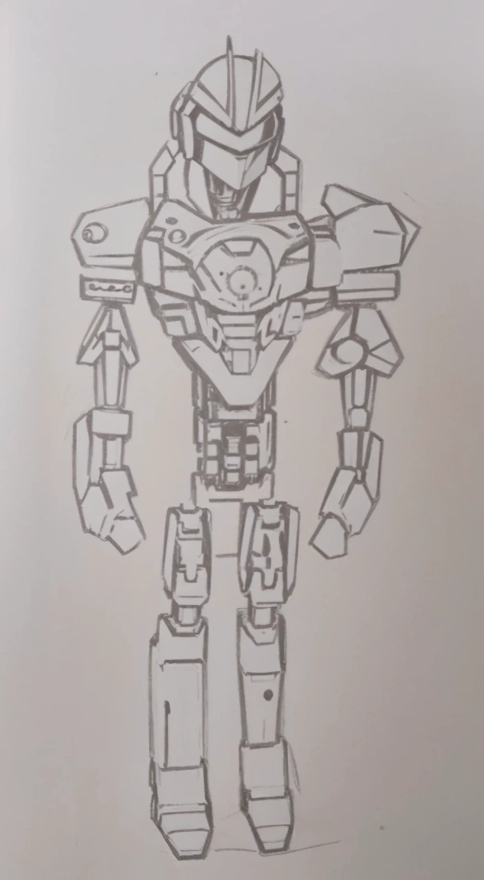 a drawing of a robot with a helmet and a body, greek god in mecha style, half - finished robot, mech body, humanoid form, armour merging with body, detailed humanoid, anime robotic mixed with organic, keetongu bionicle, anthropomorphic robot [ thing ], humanoid mech, mecha inspired, full body mech