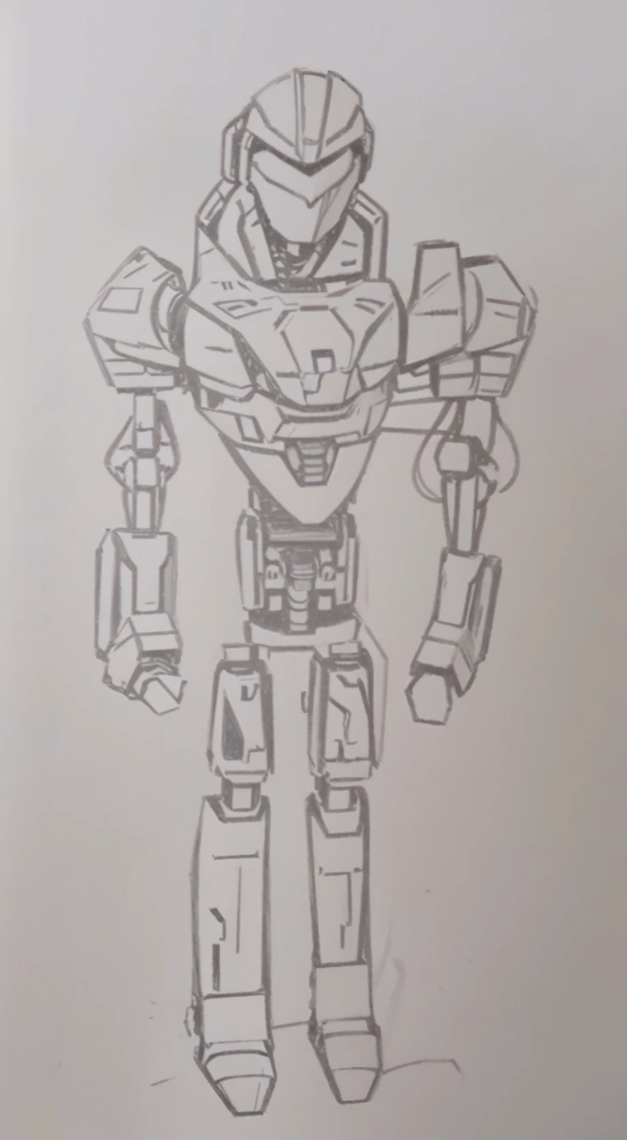 a drawing of a robot with a helmet and a body, greek god in mecha style, half - finished robot, mech body, humanoid form, armour merging with body, detailed humanoid, anime robotic mixed with organic, keetongu bionicle, anthropomorphic robot [ thing ], humanoid mech, mecha inspired, full body mech