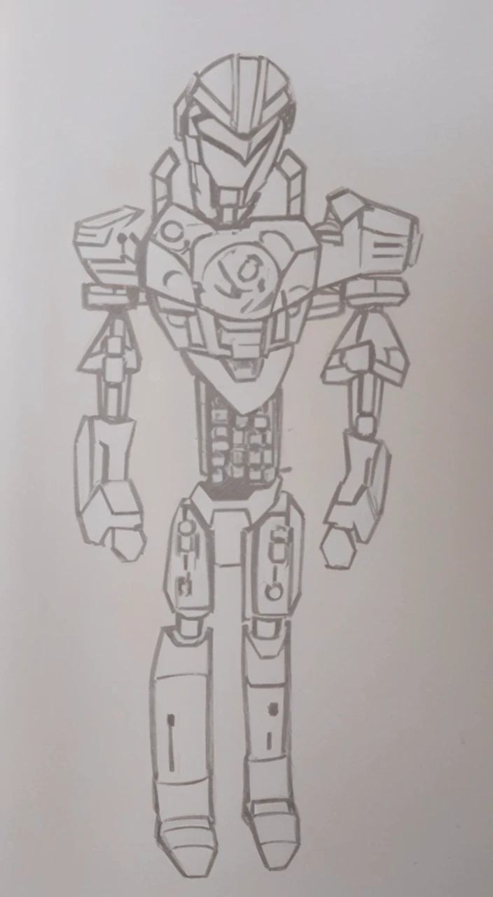 a drawing of a robot with a helmet and a body, greek god in mecha style, half - finished robot, mech body, humanoid form, armour merging with body, detailed humanoid, anime robotic mixed with organic, keetongu bionicle, anthropomorphic robot [ thing ], humanoid mech, mecha inspired, full body mech