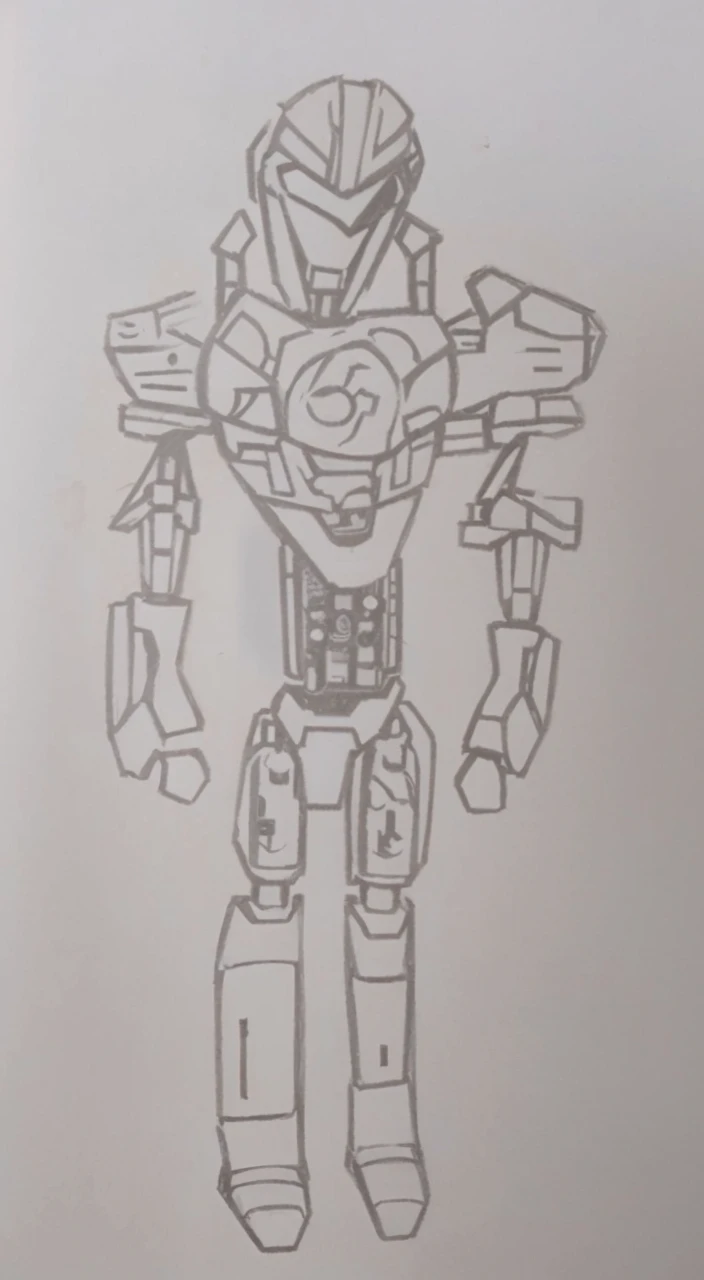 a drawing of a robot with a helmet and a body, greek god in mecha style, half - finished robot, mech body, humanoid form, armour merging with body, detailed humanoid, anime robotic mixed with organic, keetongu bionicle, anthropomorphic robot [ thing ], humanoid mech, mecha inspired, full body mech