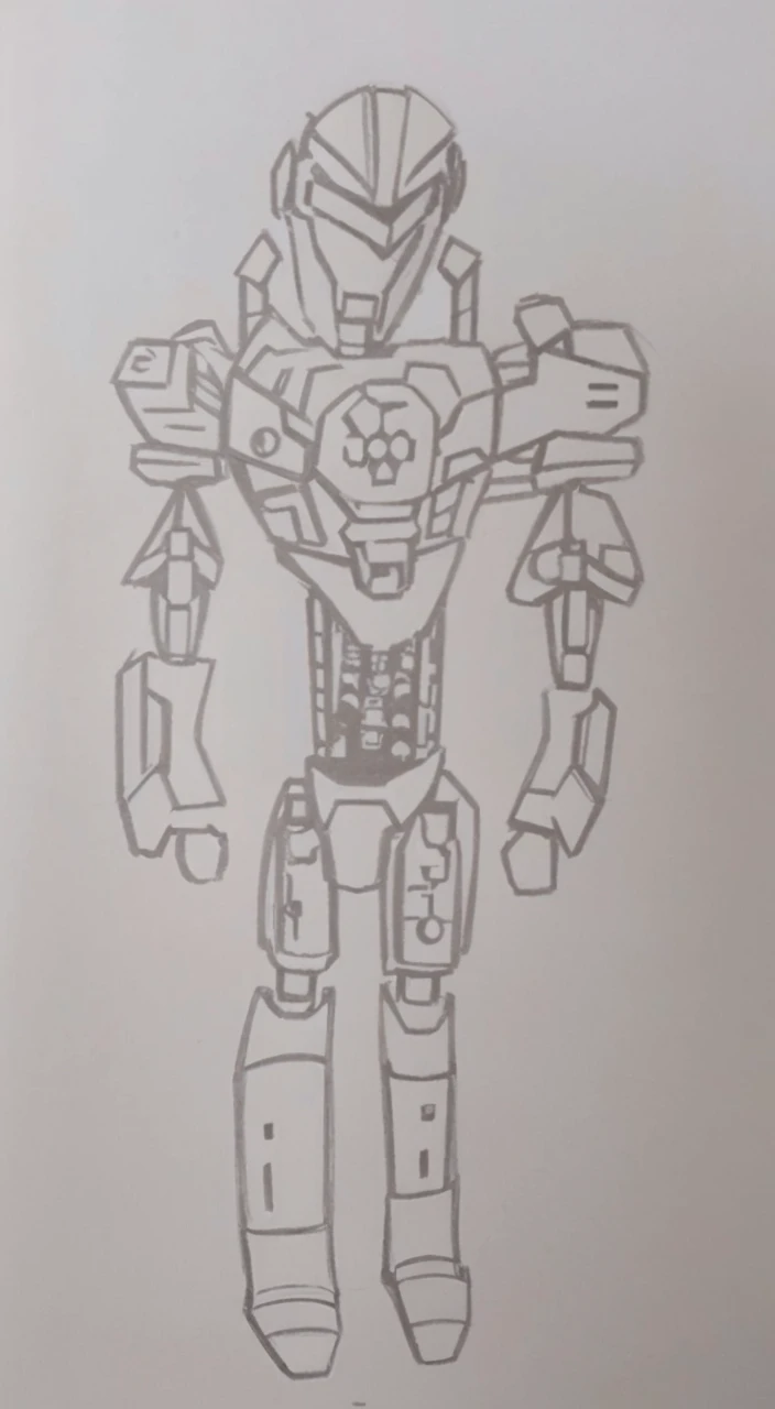 a drawing of a robot with a helmet and a body, greek god in mecha style, half - finished robot, mech body, humanoid form, armour merging with body, detailed humanoid, anime robotic mixed with organic, keetongu bionicle, anthropomorphic robot [ thing ], humanoid mech, mecha inspired, full body mech