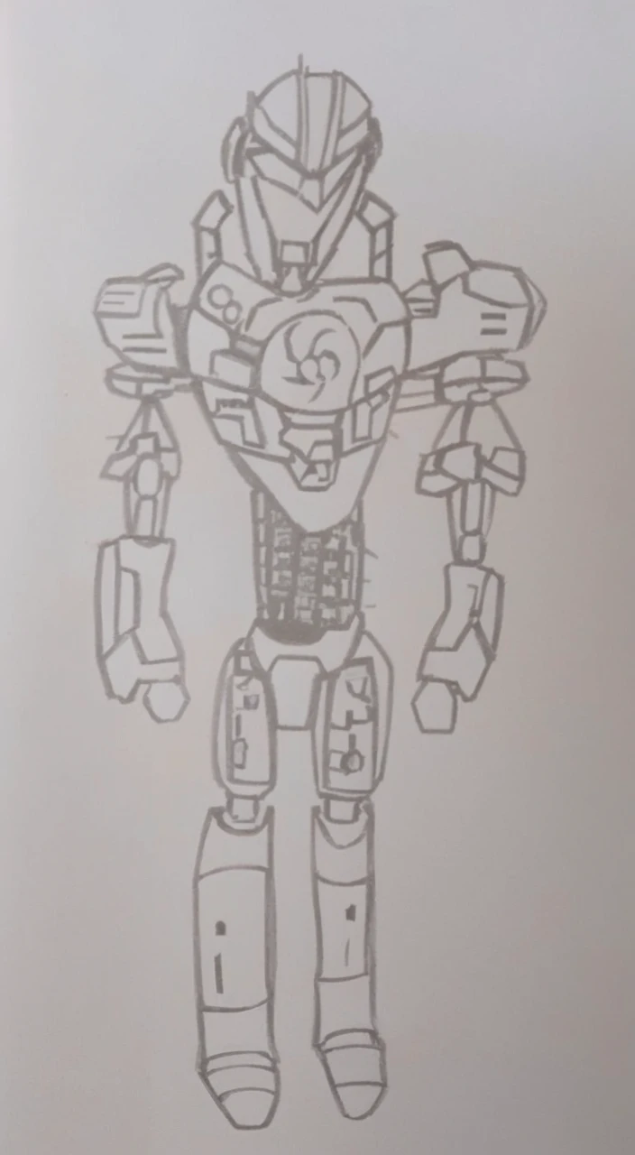 a drawing of a robot with a helmet and a body, greek god in mecha style, half - finished robot, mech body, humanoid form, armour merging with body, detailed humanoid, anime robotic mixed with organic, keetongu bionicle, anthropomorphic robot [ thing ], humanoid mech, mecha inspired, full body mech