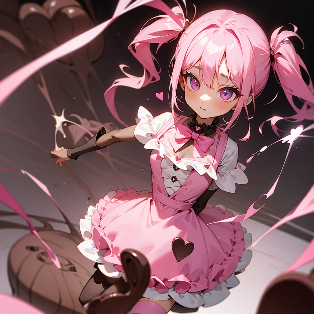 Heart chocolate Pink gothic dress Pink short pigtails