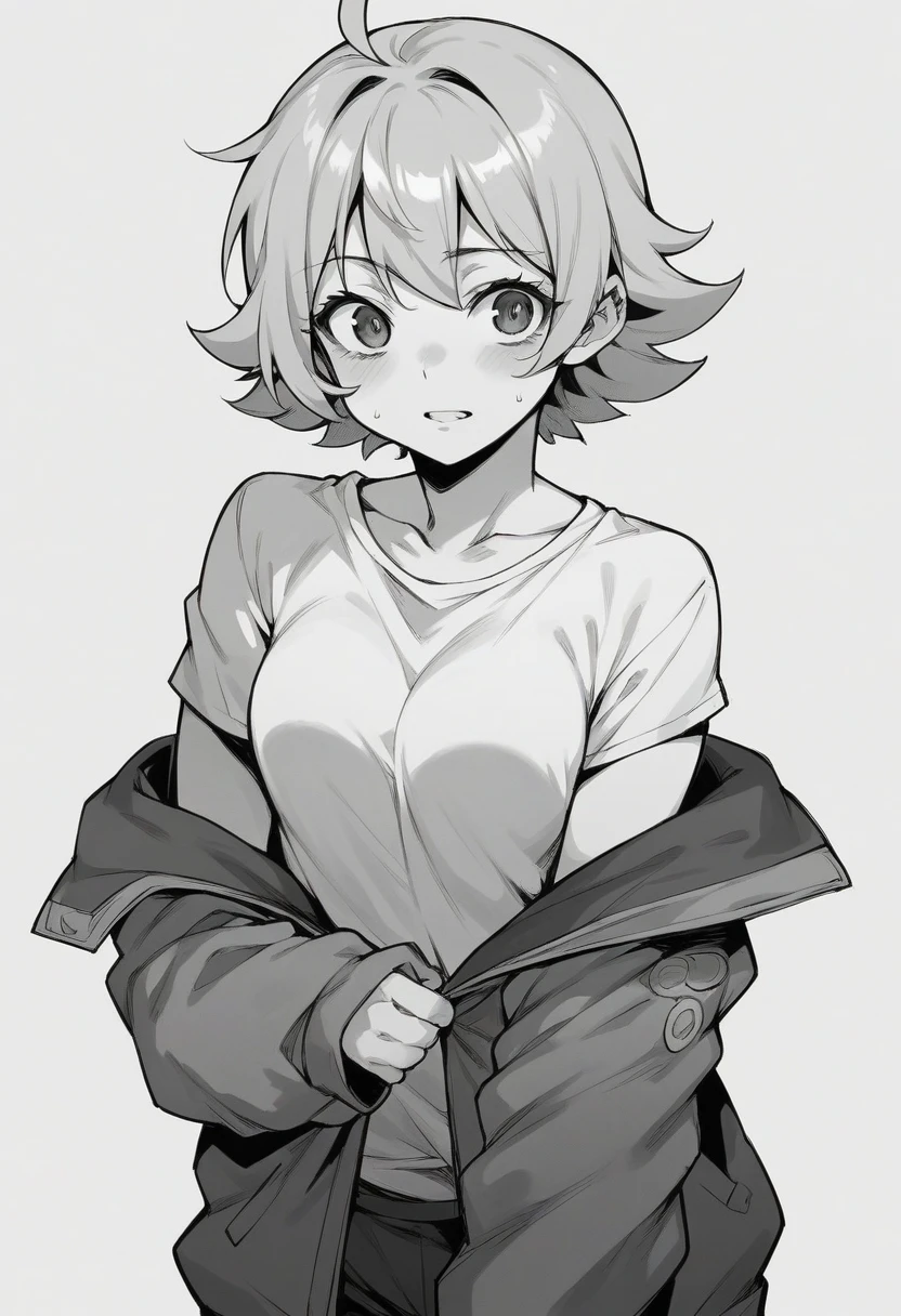 schoogirl, monochrome, black and white, manga