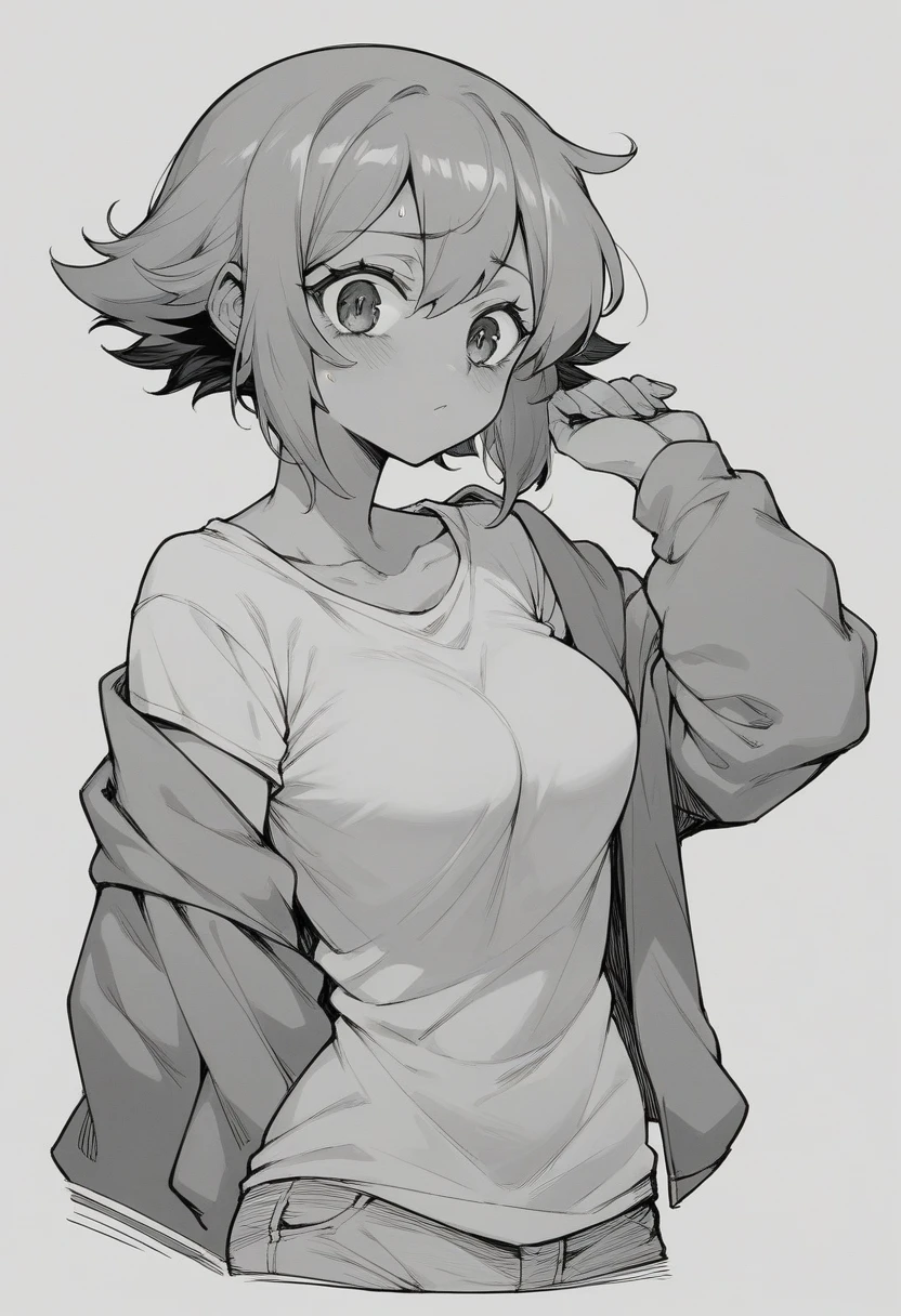 schoogirl, monochrome, black and white, manga