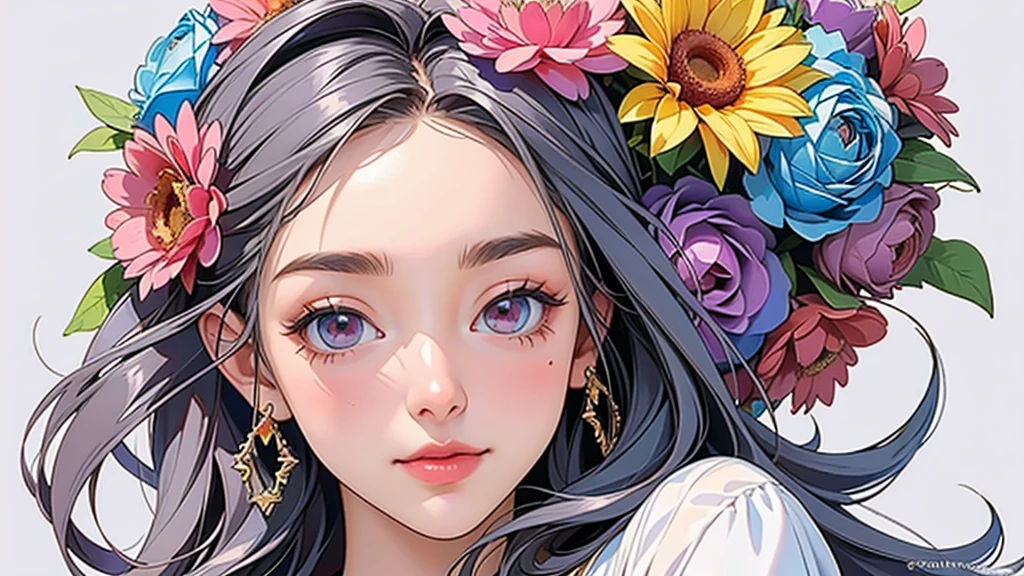 (ultra-Detailed Background, Detailed Background), Absurd, High resolution, Super detailed, Very detailed, One girl, (bouquet:1.3), (Tangled:1.2), (Geometric:1.2),(colorful),