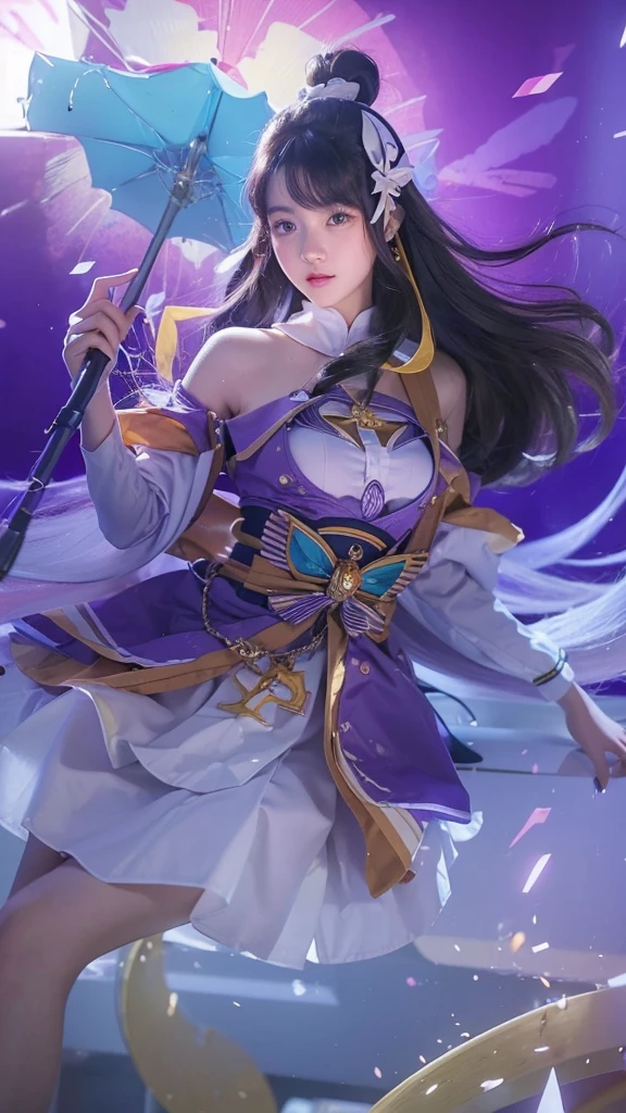 An eighteen-year-old young woman with long purple hair in a sailor suit sits in a classroom (school 1.5 in the background) (expression serious, cold 1.5) (best quality: 1.1) (masterpiece: 1.3) with an unparalleled masterpiece, surreal 8K, perfect artwork, super detail, best quality, masterpiece 4K wallpaper aesthetics, masterpiece, award-winning artwork, official art, cinematic lighting