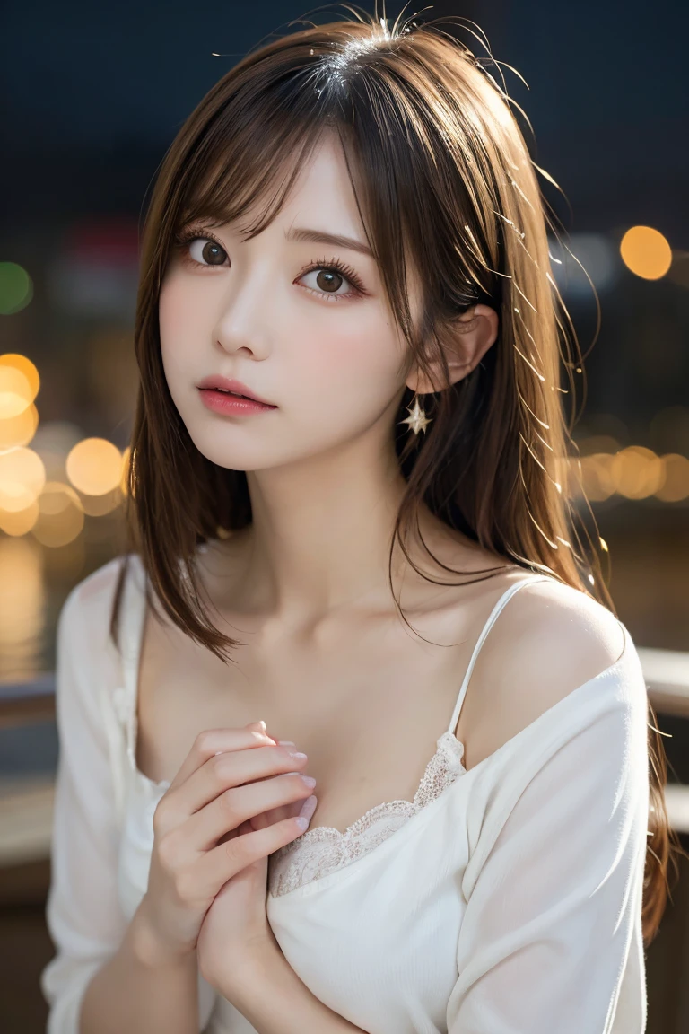 Tanabata wishes, Highest quality, shape, Very detailed, In detail, High resolution, 8k wallpaper, Perfect dynamic composition, Beautiful details, Natural Lip, Orihime Cosplay, Big Breasts, Cleavage, she、Making a wish upon a star Praying with random expressions and random cute poses..., A masterpiece of the whole body, Side Short