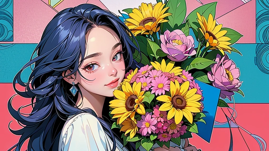 (ultra-Detailed Background, Detailed Background), Absurd, High resolution, Super detailed, Very detailed, One girl, (bouquet:1.3), (Tangled:1.2), (Geometric:1.2),(colorful),