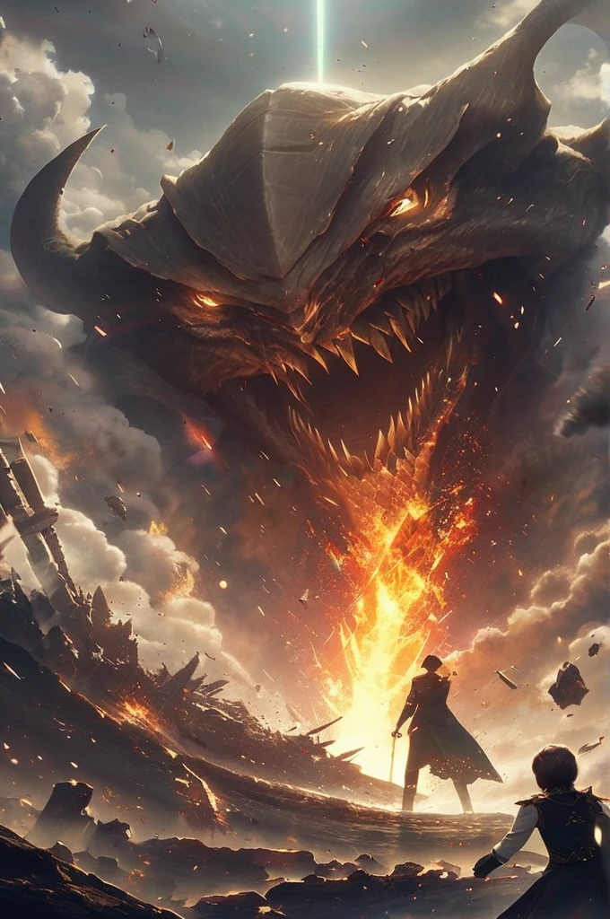 ((Лучшее качество)), ((шедевр)), (подробный), destruction, giant, glowing, monster, weapon
