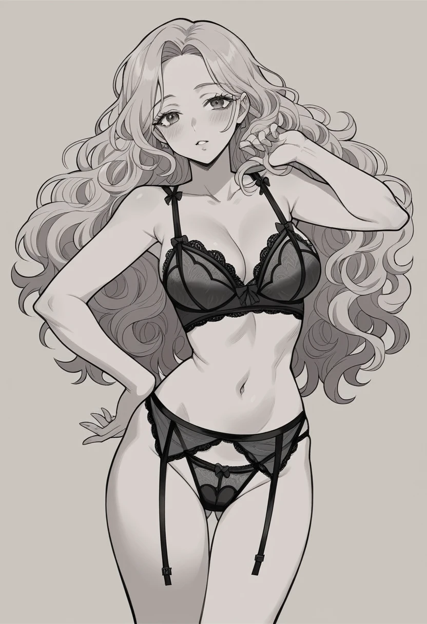 beautiful sexy black woman in black lingerie posing for a photo, lingerie beauty, Sexy lingerie, lingerie, inverted triangle body type, sexy girl, mulher de corpo inteiro, vestindo Sexy lingerie, beautiful seductive woman, curly hair, hourglass figure, cartoon vector style, corpo pin-up, Broad Hips