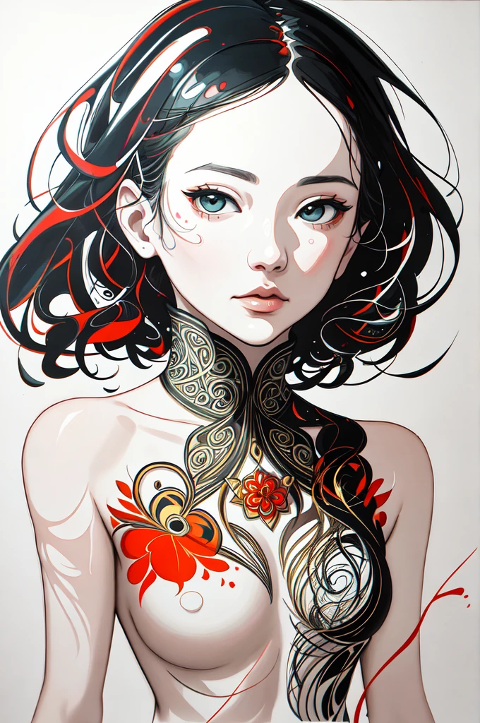 official art, unity 8k wallpaper, ultra detailed, beautiful and aesthetic, masterpiece, best quality, (zentangle, mandala, tangle, entangle), (fractal art:1.3) , 1girl, extremely detailed, dynamic angle, cowboyshot, the most beautiful form of chaos, elegant, a brutalist designed, vivid colours,弾ける水, romanticism, by james jean, roby dwi antono, ross tran, francis bacon, michal mraz, adrian ghenie, petra cortright, gerhard richter, takato yamamoto, ashley wood, atmospheric, ecstasy of musical notes, streaming musical notes visible